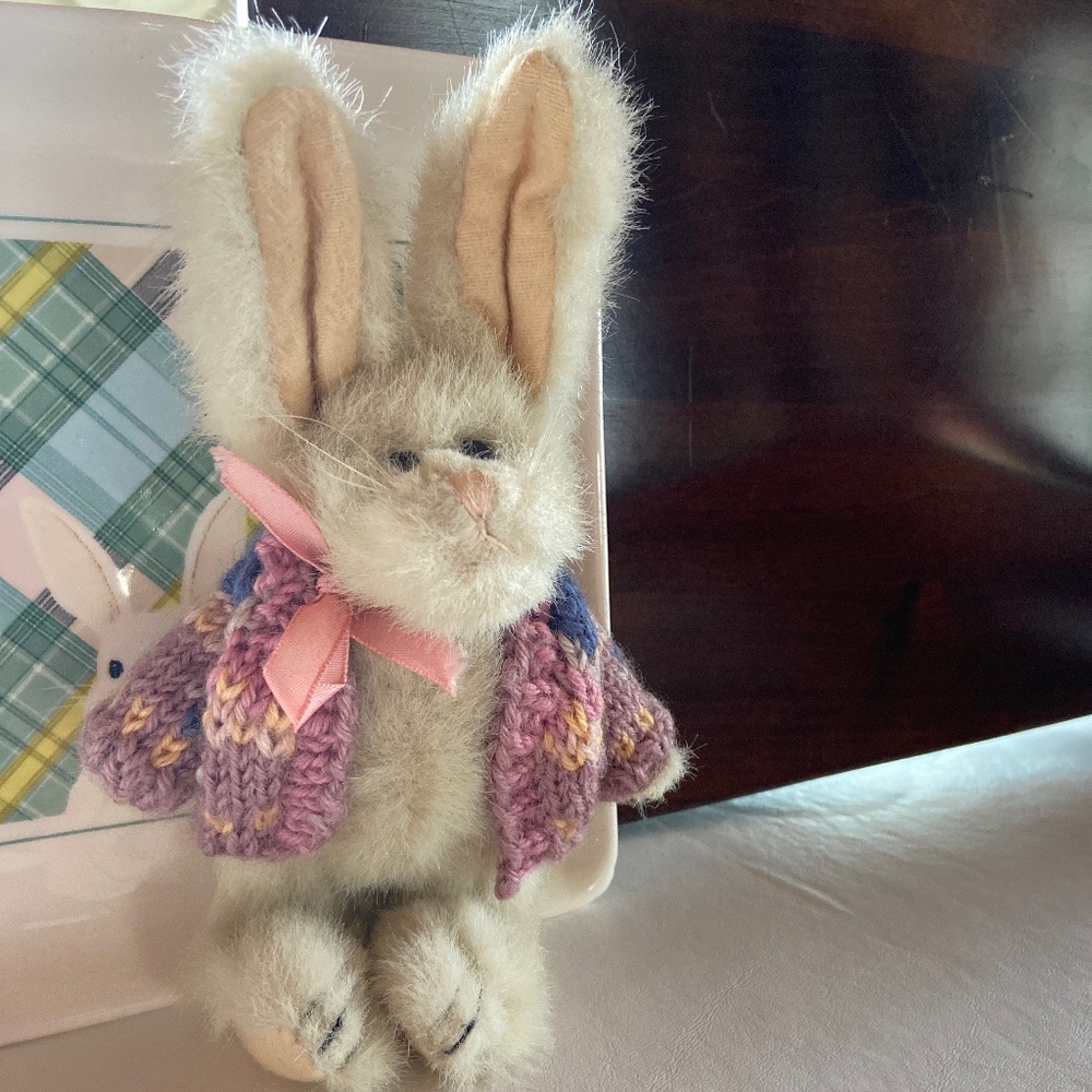 Boyds Bears & Friends Sara II bunny with crocheted jacket.